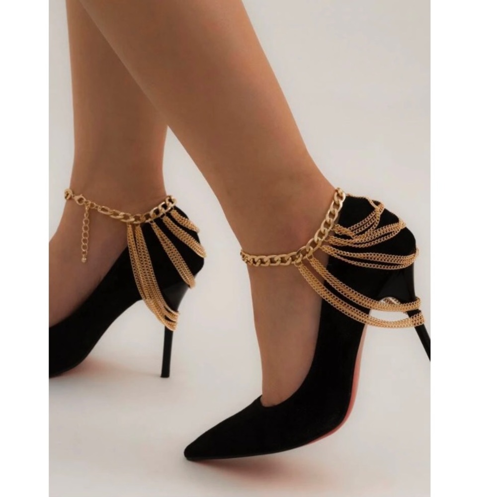 Gold Chain Dangle Heel Anklets - Picture 6 of 6
